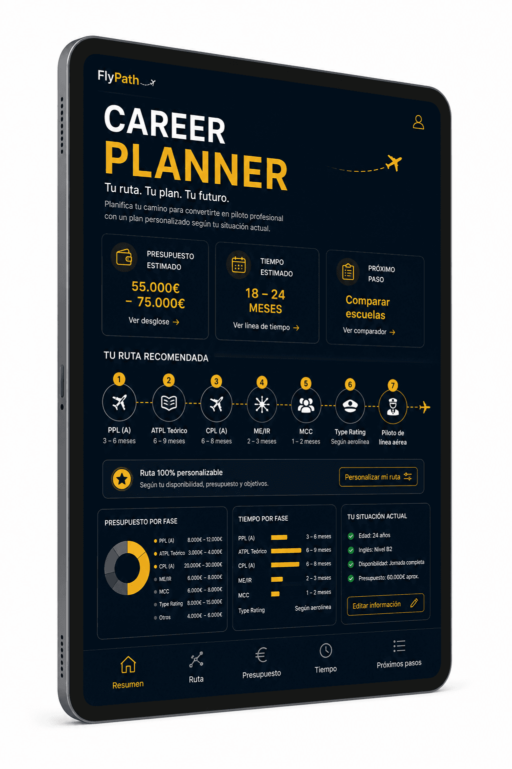 Mockup del Career Planner de FlyPath